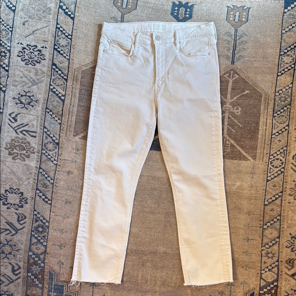 Mother Mid Rise Dazzler Crap Fray in Natural Cream size 30